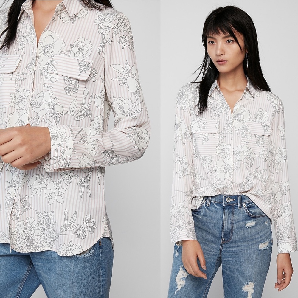 EXPRESS Floral Stripe City Shirt